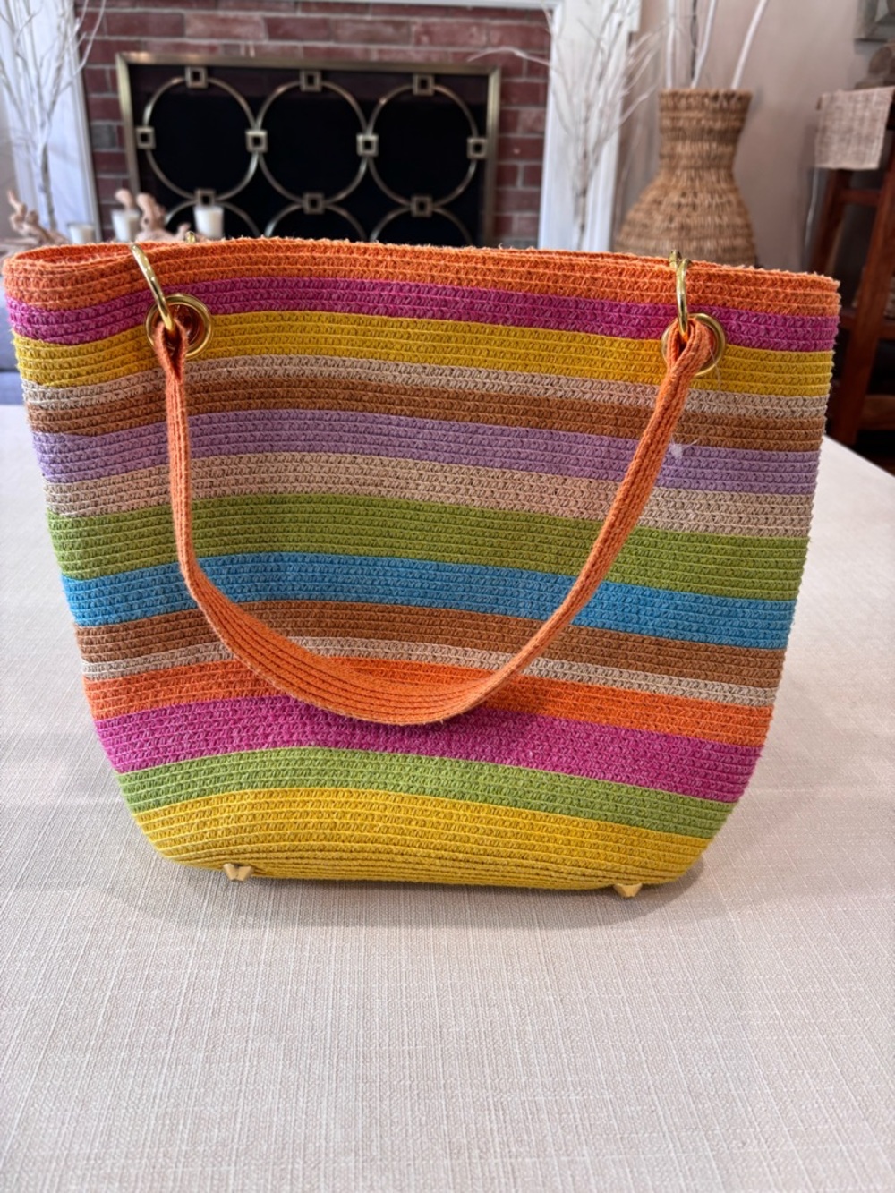 MAGID Multicolor Paper straw bag with Gold Hardware/Feet